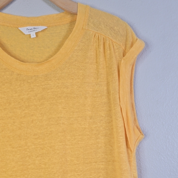 Part Two Sunny Yellow Women's Tee 100% Linen Size Large - Picture 3 of 7